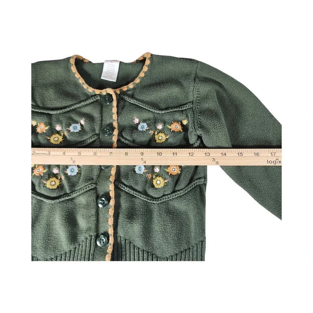 Vintage Gymboree Girls Green Floral Embroidered Cardigan‎ Sweater Size 8 2006